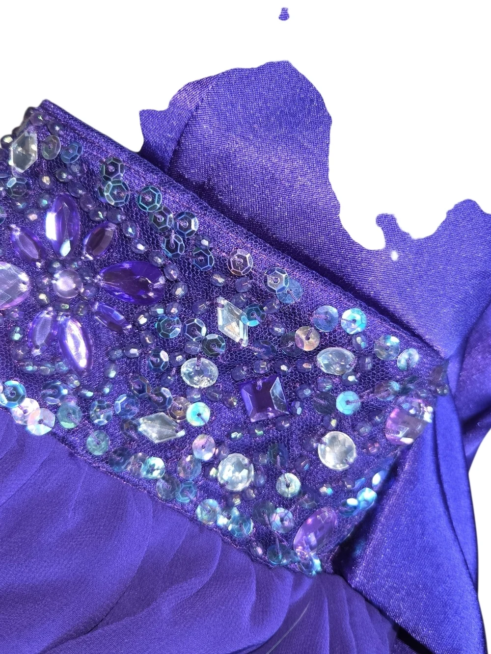 Sequin Hearts Purple Bejeweled Waist Layered Chiffon Prom Dress